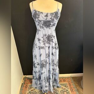 Light Blue Floral Spaghetti-Strap Maxi Dress by